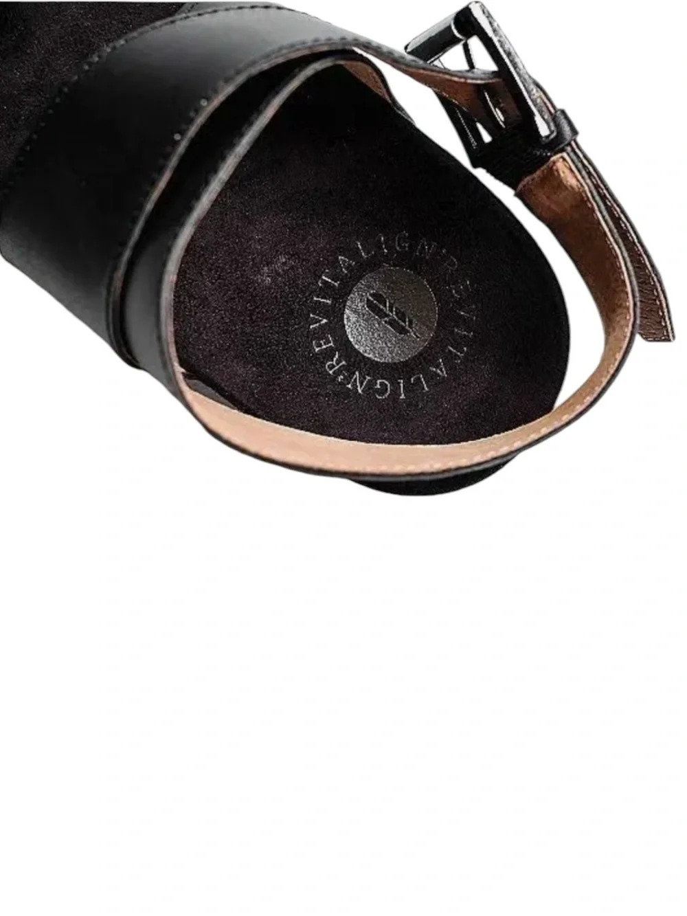 Revitalign Women’s Black Swell Leather Ankle Wrap Sandals Size 6